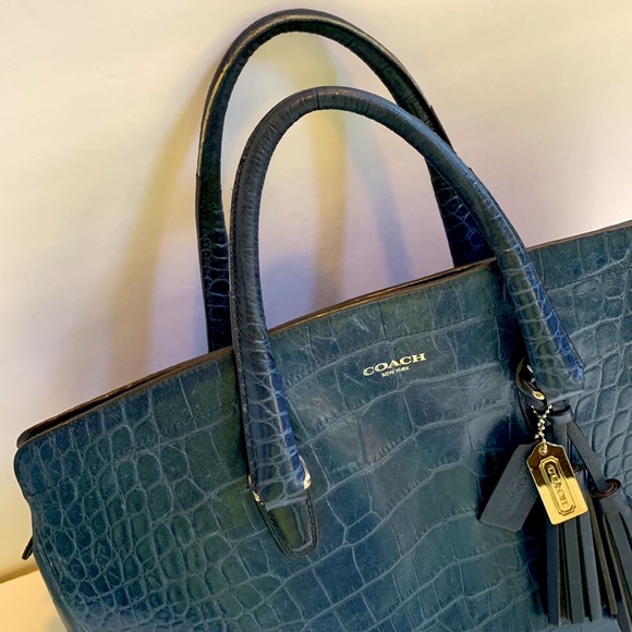 Coach Legacy Haley Satchel Exotic Croc-Embossed Leather 25324 Bag Navy/Sliver - Picture 4 of 12
